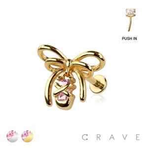 CZ RIBBON FLOWER BASKET THREADLESS (PUSH IN) 316L SURGICAL STEEL LABRET SET